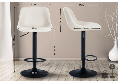 Tabouret de bar Loft, similicuir, crème