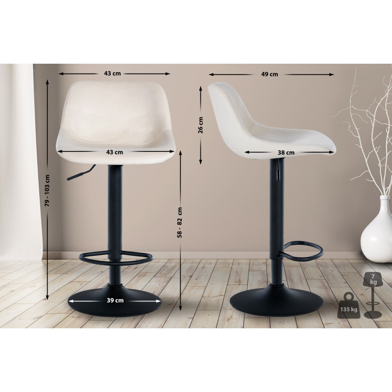 Tabouret de bar Loft en velours crème