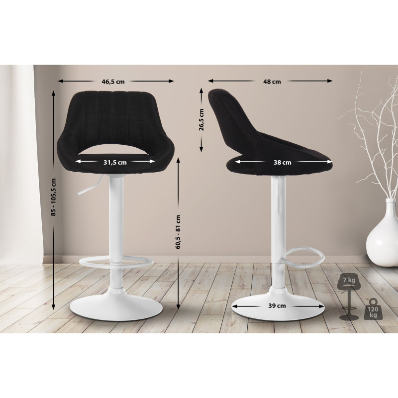 Tabouret de bar Milet, tissu, blanc/noir