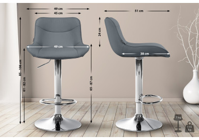 Lot de 2 tabourets de bar Vonore simili cuir gris chrome