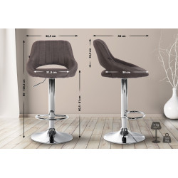 Taburete de bar Milet, tapizado, cromado, gris oscuro