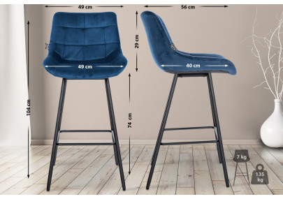 Taburete de bar Weston de terciopelo azul