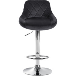 Tabouret de bar Lazio, velours, chrome, gris foncé