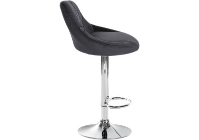 Tabouret de bar Lazio, velours, chrome, gris foncé