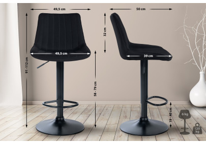 Tabouret de bar Toni, tissu noir