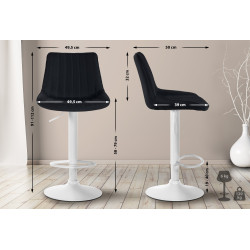 Tabouret de bar Toni en tissu blanc noir