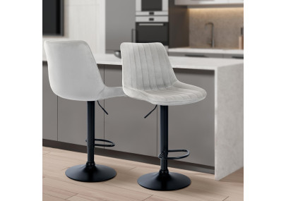 Tabouret de bar Toni, velours, noir et gris