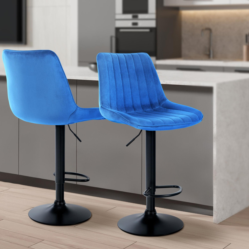 Tabouret de bar Toni en velours noir bleu