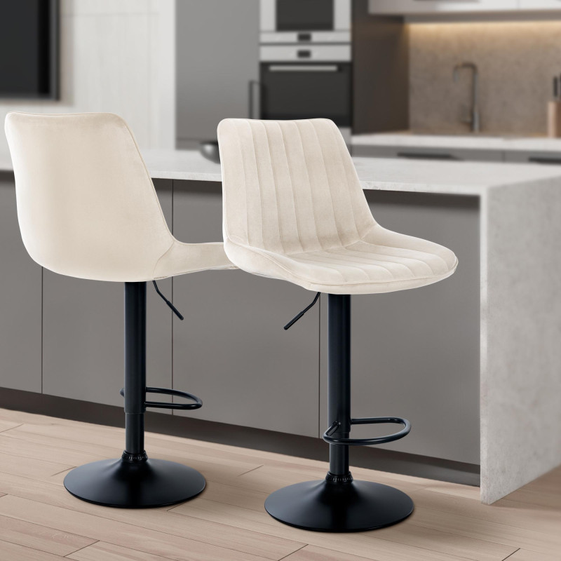 Tabouret de bar Toni en velours noir crème