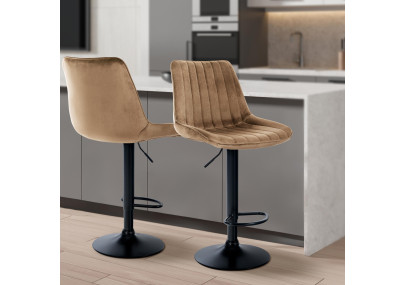 Tabouret de bar Toni en velours, noir/marron