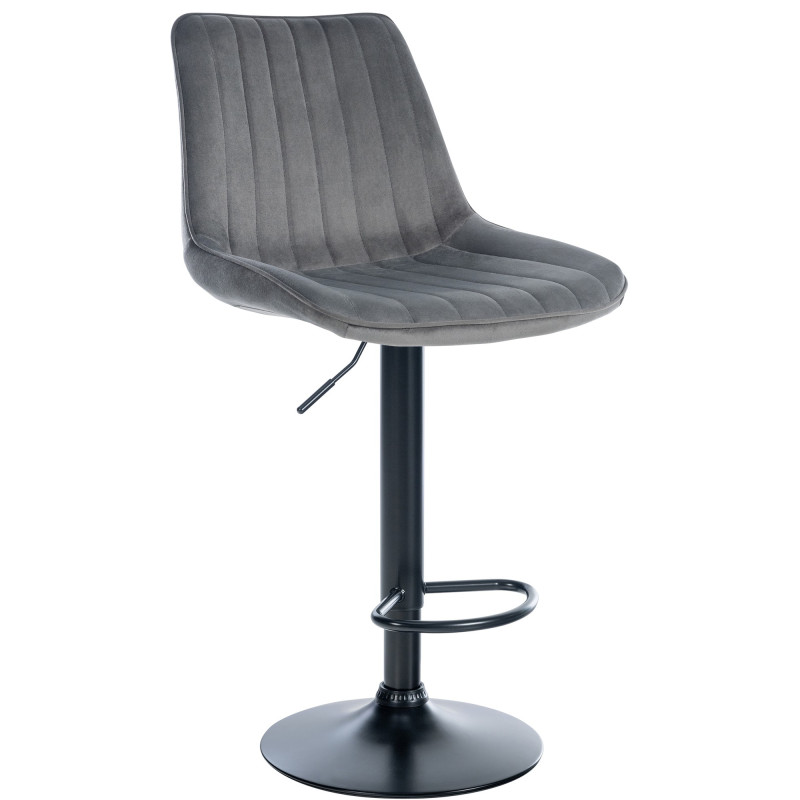 Tabouret de bar Toni en velours noir gris foncé