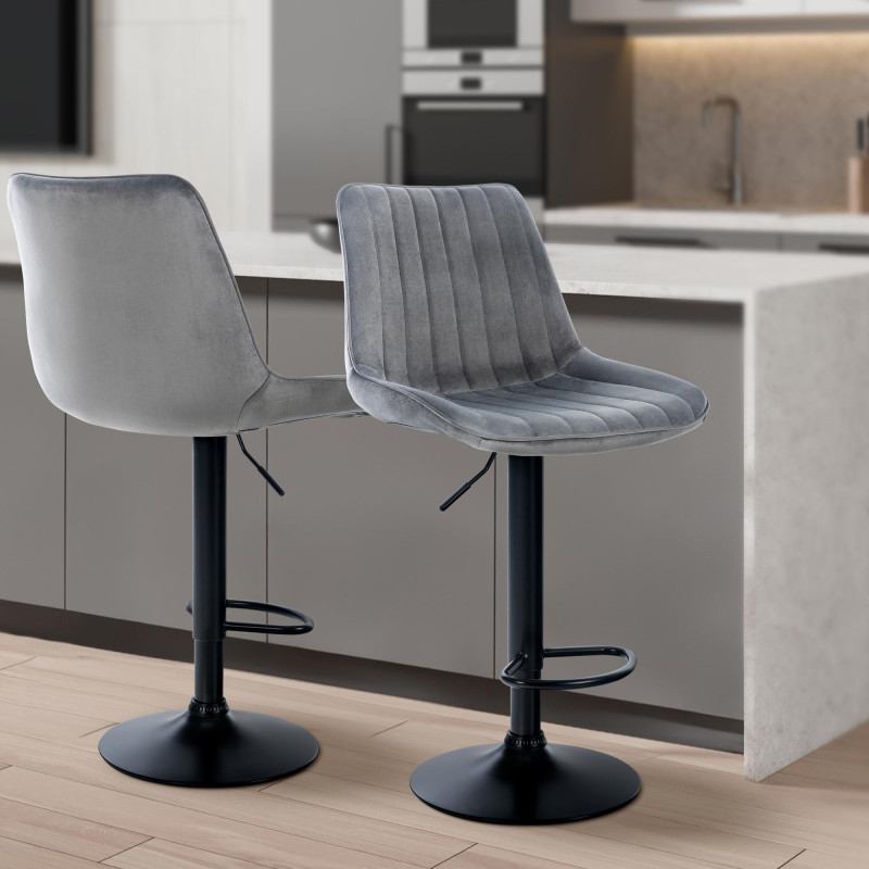 Tabouret de bar Toni, velours, noir/gris foncé