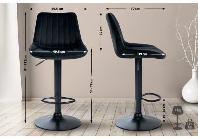 Tabouret de bar Toni en velours noir