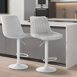 Tabouret de bar Toni en velours, blanc/gris