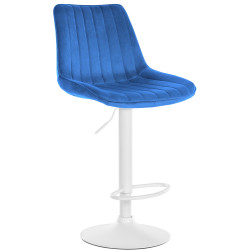 Tabouret de bar Toni en velours blanc bleu