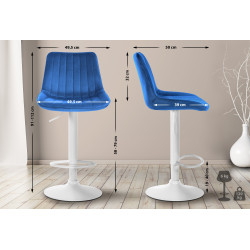 Tabouret de bar Toni en velours blanc bleu