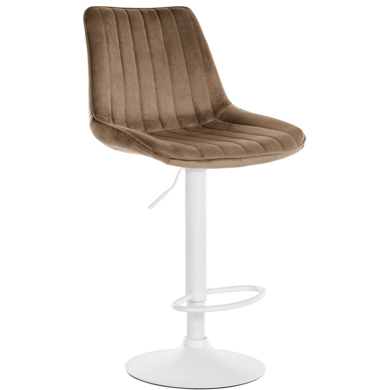 Tabouret de bar Toni en velours, blanc/marron