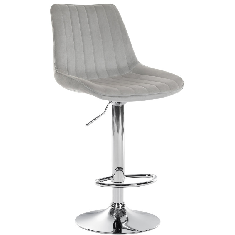 Tabouret de bar Toni en velours, chromé gris
