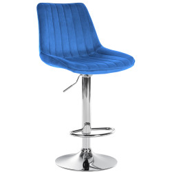 Tabouret de bar Toni en velours, chromé bleu