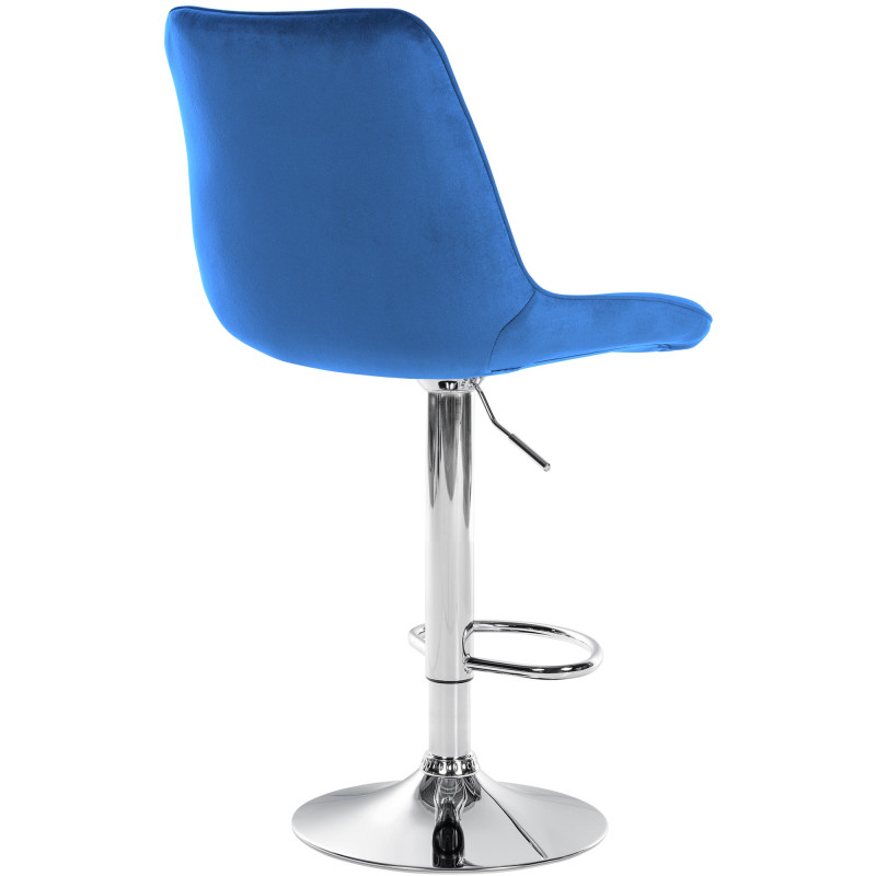 Tabouret de bar Toni en velours, chromé bleu
