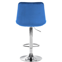 Tabouret de bar Toni en velours, chromé bleu