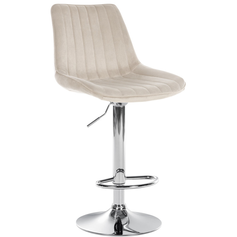 Tabouret de bar Toni en velours, chromé crème
