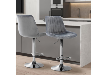 Tabouret de bar Toni, velours, chrome, gris foncé