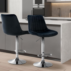 Tabouret de bar Toni en velours, chromé noir