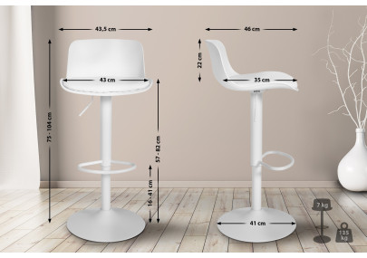 Tabouret de bar Almada, similicuir, blanc
