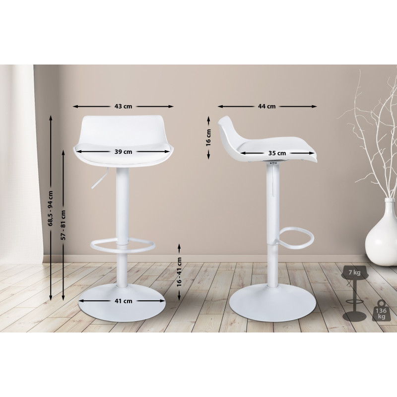Tabouret de bar Aveiro en similicuir blanc