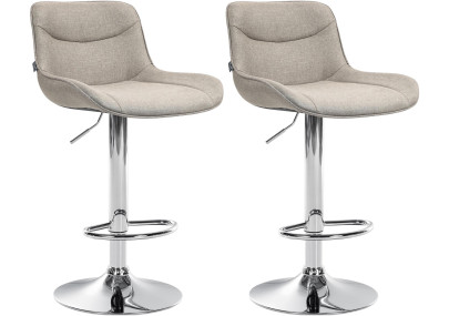 Ensemble de 2 tabourets de bar Vonore, tissu, chrome, taupe