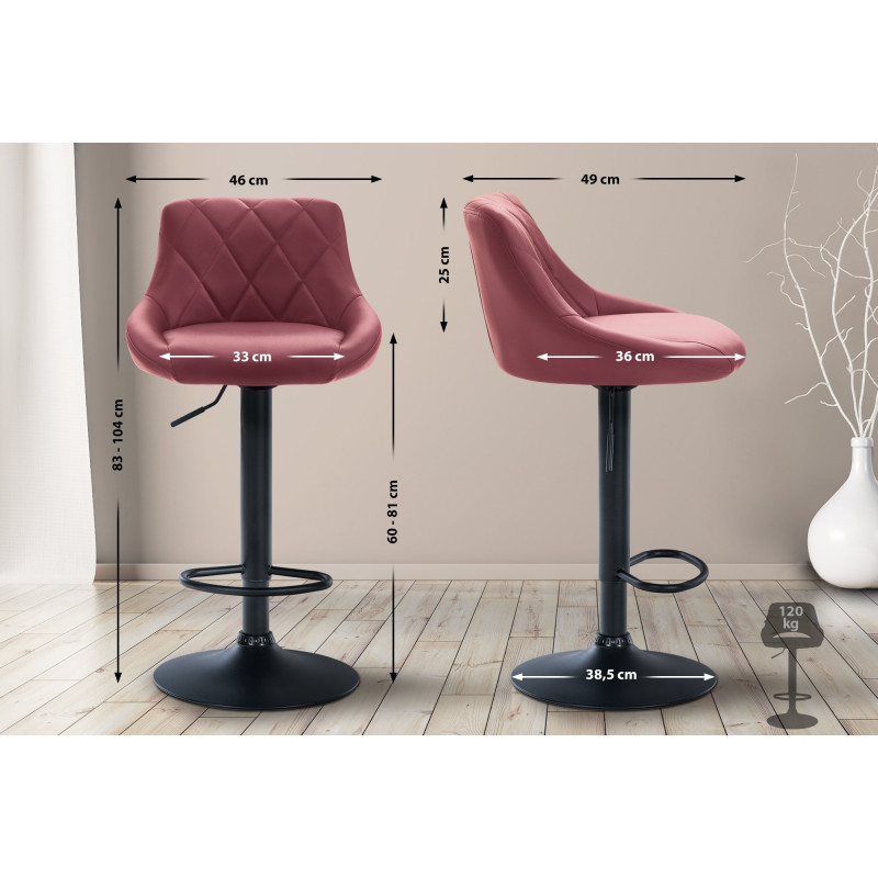 Tabouret de bar Lazio, similicuir noir Bordeaux rouge