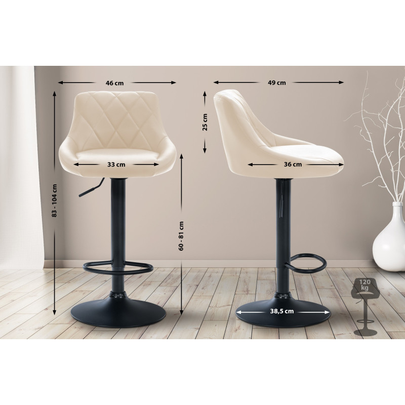 Tabouret de bar Lazio, similicuir noir crème