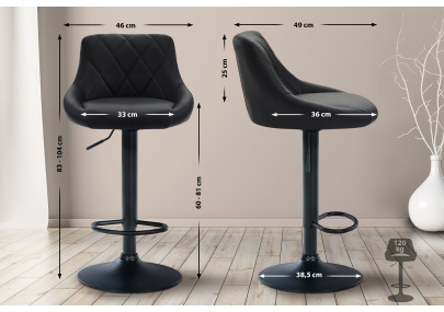 Tabouret de bar Lazio, similicuir, noir