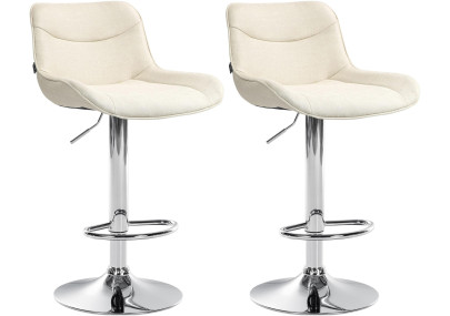 Ensemble de 2 tabourets de bar Vonore, tissu, chrome et crème