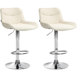 Ensemble de 2 tabourets de bar Vonore, tissu, chrome et crème