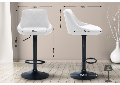 Tabouret de bar Lazio, similicuir, noir et blanc