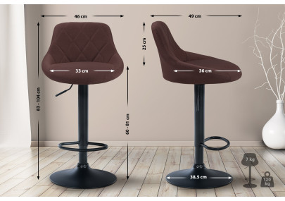 Tabouret de bar Lazio, tissu noir et marron