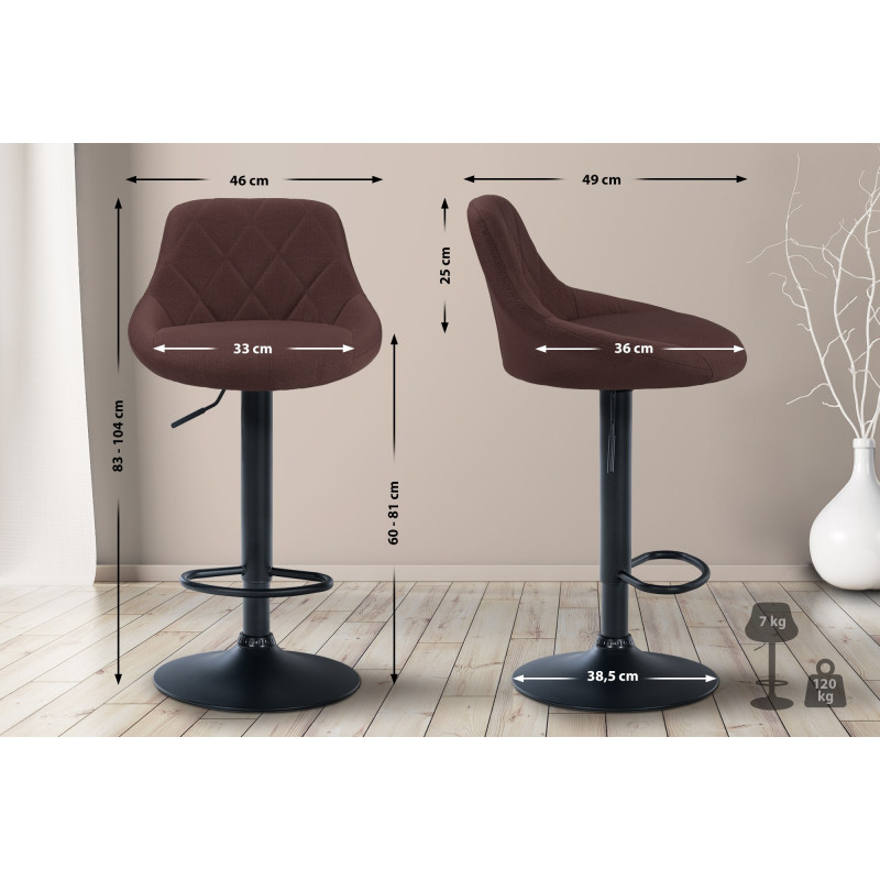 Tabouret de bar Lazio, tissu noir brun