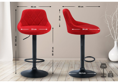 Taburete de bar Lazio, tapizado, negro y rojo