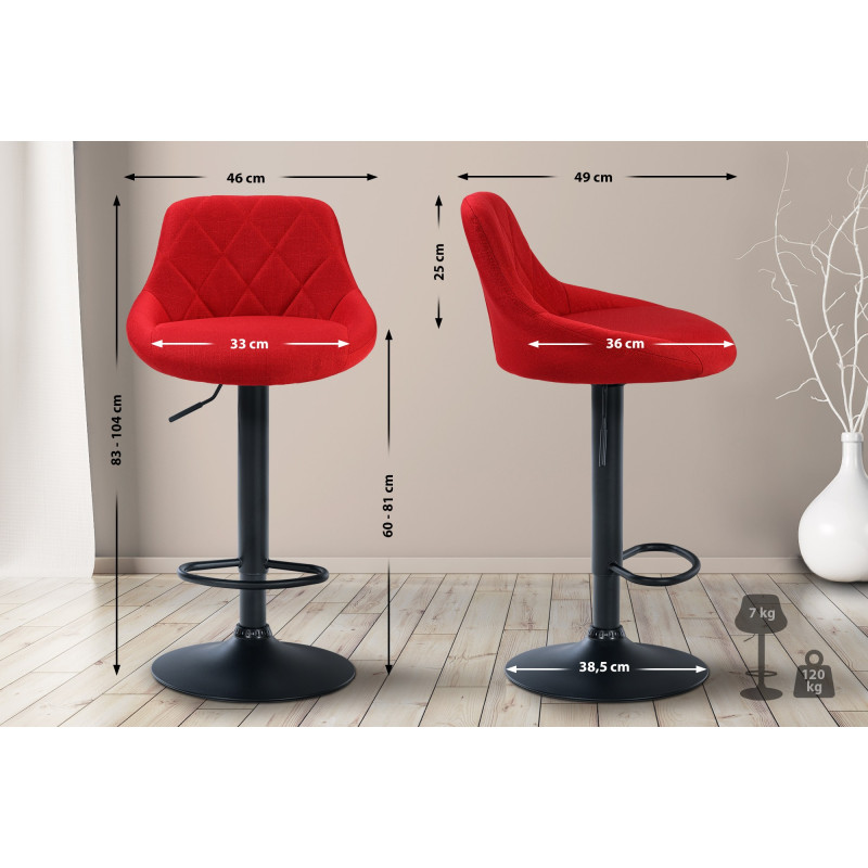 Tabouret de bar Lazio, en tissu, noir et rouge