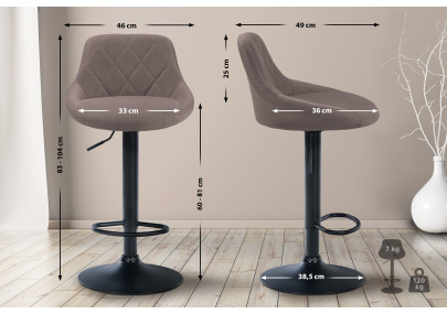 Tabouret de bar Lazio, tissu, noir taupe