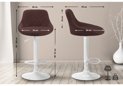 Tabouret de bar Lazio, tissu, blanc/marron