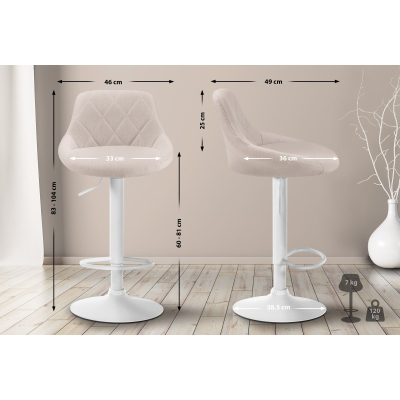 Tabouret de bar Lazio, tissu blanc crème