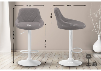 Tabouret de bar Lazio, tissu, blanc/gris