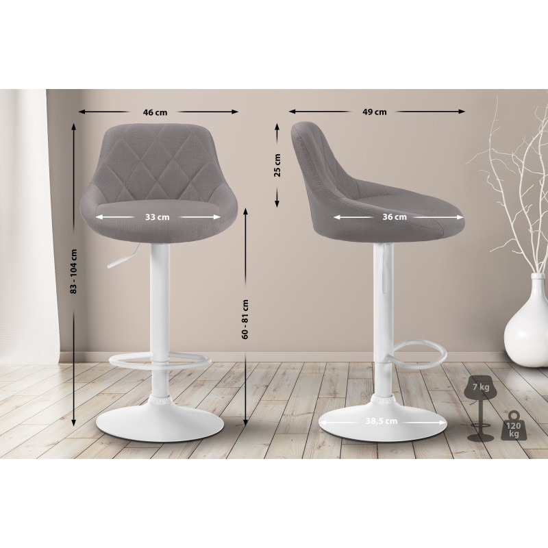 Tabouret de bar Lazio, tissu blanc gris