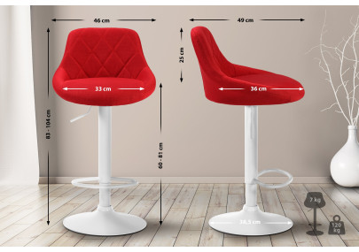 Tabouret de bar Lazio, tissu, blanc/rouge
