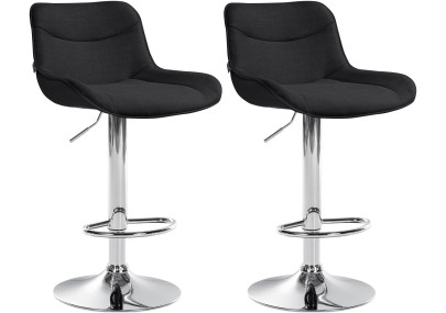 Lot de 2 tabourets de bar Vonore, tissu, chrome, noir
