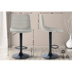 Tabouret de bar Lex, tissu noir crème