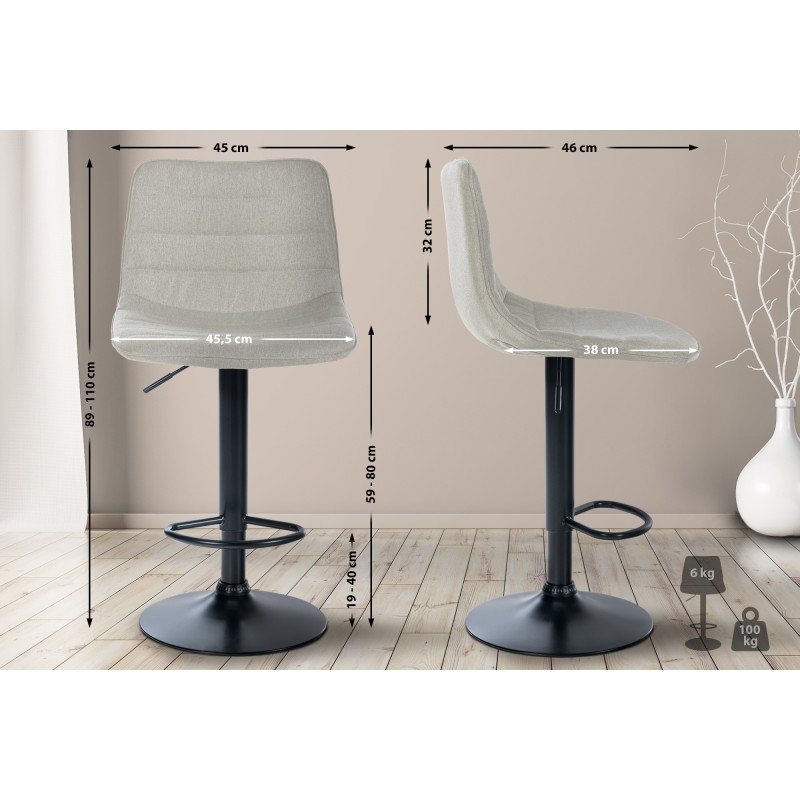 Tabouret de bar Lex, tissu noir crème